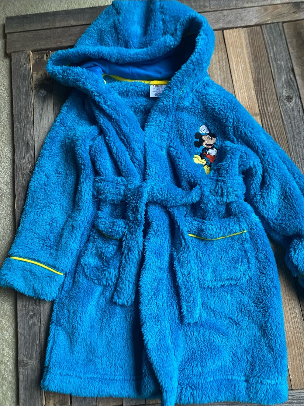 Disney Bright Blue Kids' Hooded Fleece Robe with Mickey Embroidery